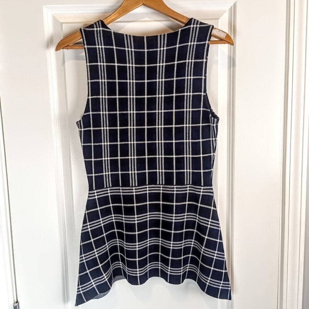 Theory Kalora Lustrate Plaid Peplum Sleeveless Top - Picture 3 of 5